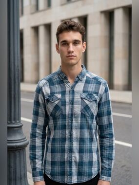 Burnside Blue and White Casual Button Down Shirt - Size Small